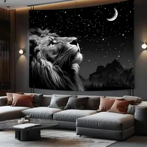Boziqr Cool Lion Tapestry, Space Stars Moon Tapestry For Men, Aesthetic Black Tapestry Wall Hanging for Bedroom Living Room Collage Dorm Room Decor  father's day gifts,gifts boyfriend,gifts for girl adults,gifts under 100 dollars,cheap stuff for your