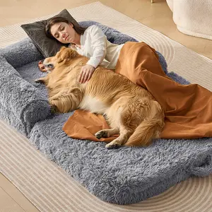VEVOR Human Dog Bed, 72" x48"x10" Giant Human Dog Bed for Adults and Pets, Human Size Dog Bed with Washable PV Velvet Cover, Egg Orthopedic Foam, Storage Pocket, for You and Pet, Grey
