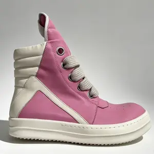 designer punk style cowhide high top trainers ro wide laces white bottom thick sole ankle boots for men and women casual inverted triangle zip boots genuine leather retro shoes