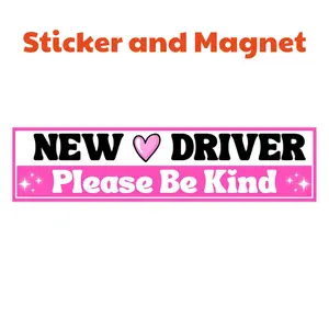 New Driver Please Be Kind Sticker and Magnet for Girls Pink Weather Resistant Christian Bumper Sticker for Cars Windows and Vehicles