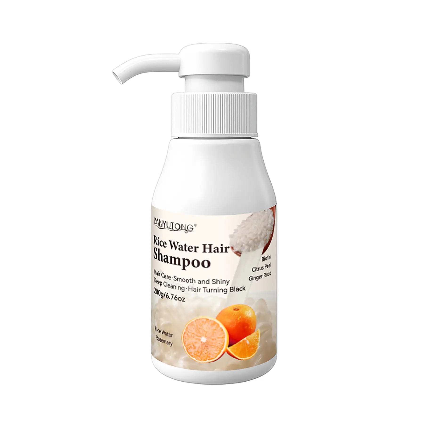 YANYUTONG Rice Water Hair Shampoo, Deep Cleansing Hair Care Shampoo with Rice Water, Rosemary, Citrus Peel, Ginger Root & Biotin, For Smooth Shiny Hair, 200g