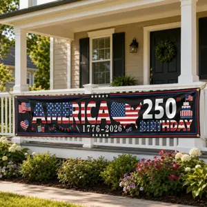 America 250th Anniversary Long Banner , USA 1776-2026 Patriotic Flag Map Design , 250th Birthday Outdoor Garage Porch Decor