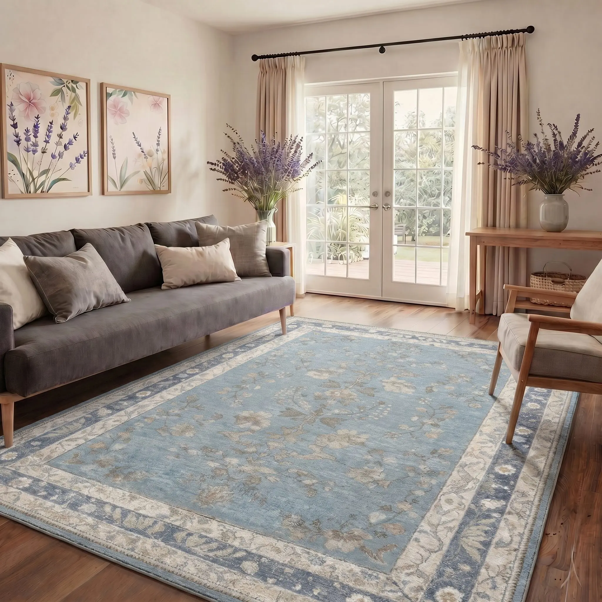 【Back To School】GENIMO Area Rug – Soft, Non-Slip, Pet Friendly, Machine Washable Floor Rug, Home Carpet, Stylish Decor for Any Room ,ARF2080-TEAL BLOOM