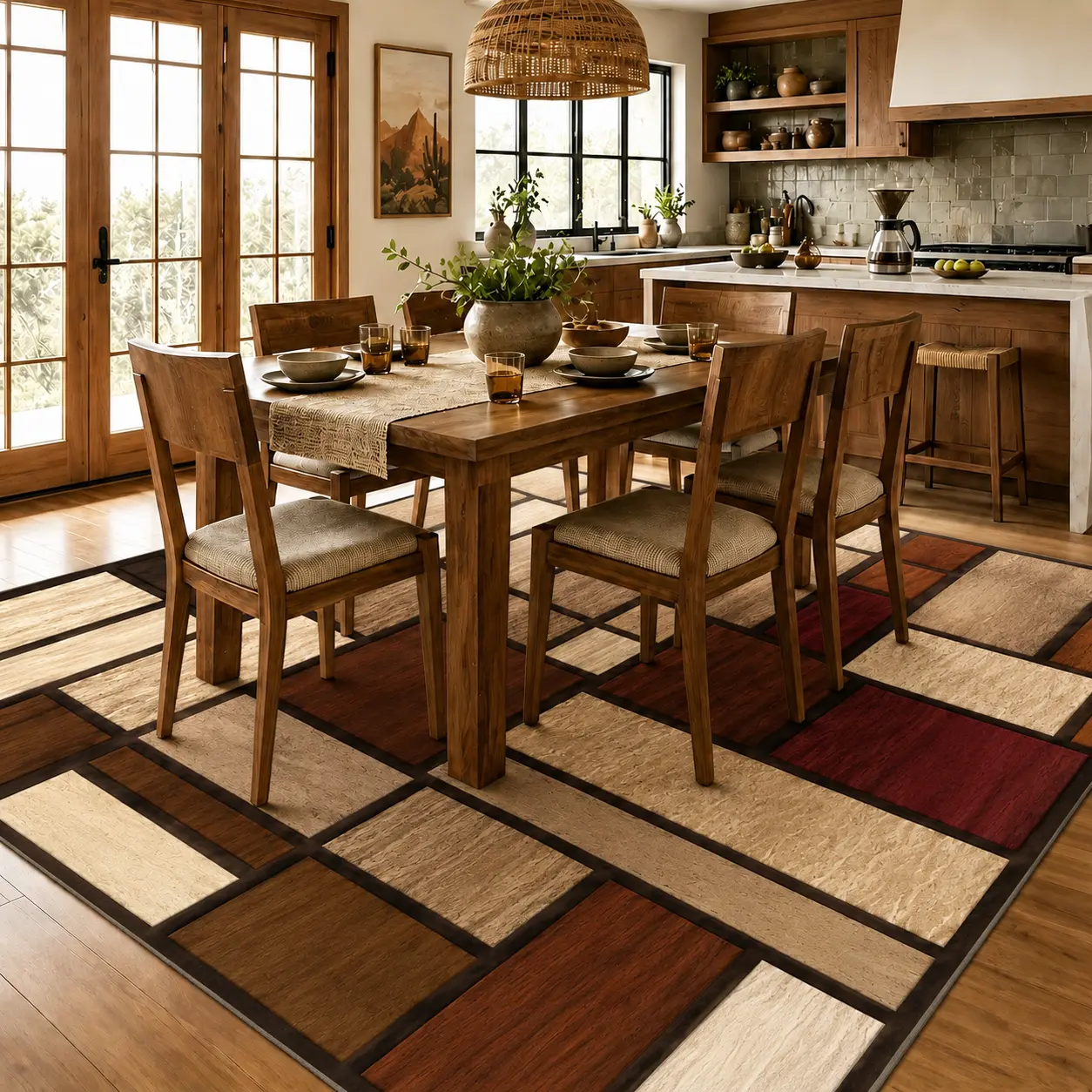 Geometric Area Rug, Soft Low-Pile Crystal Velvet Carpet with Non-Slip Backing for Living Room, Bedroom and Dining Room