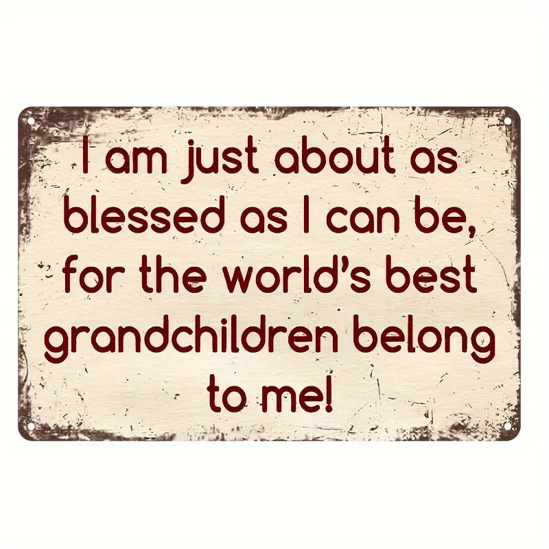 Vintage Iron Rectangular Grandparent Theme Decorative Sign Plaque - 8x12 in Wall Decor, 1-Piece Indoor Universal Family Room Accent with 'Grandchildren Belong to Me' Text, Home Gift Idea