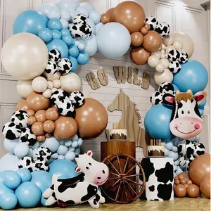 Western Cowboy Coygirl Balloon Garland Arch Kit With Printed Cow Slate Blue Nude Brown Latex Foil Balloons For Animals Farm Theme Birthday Party BabyShower Decorations Supplies wall art