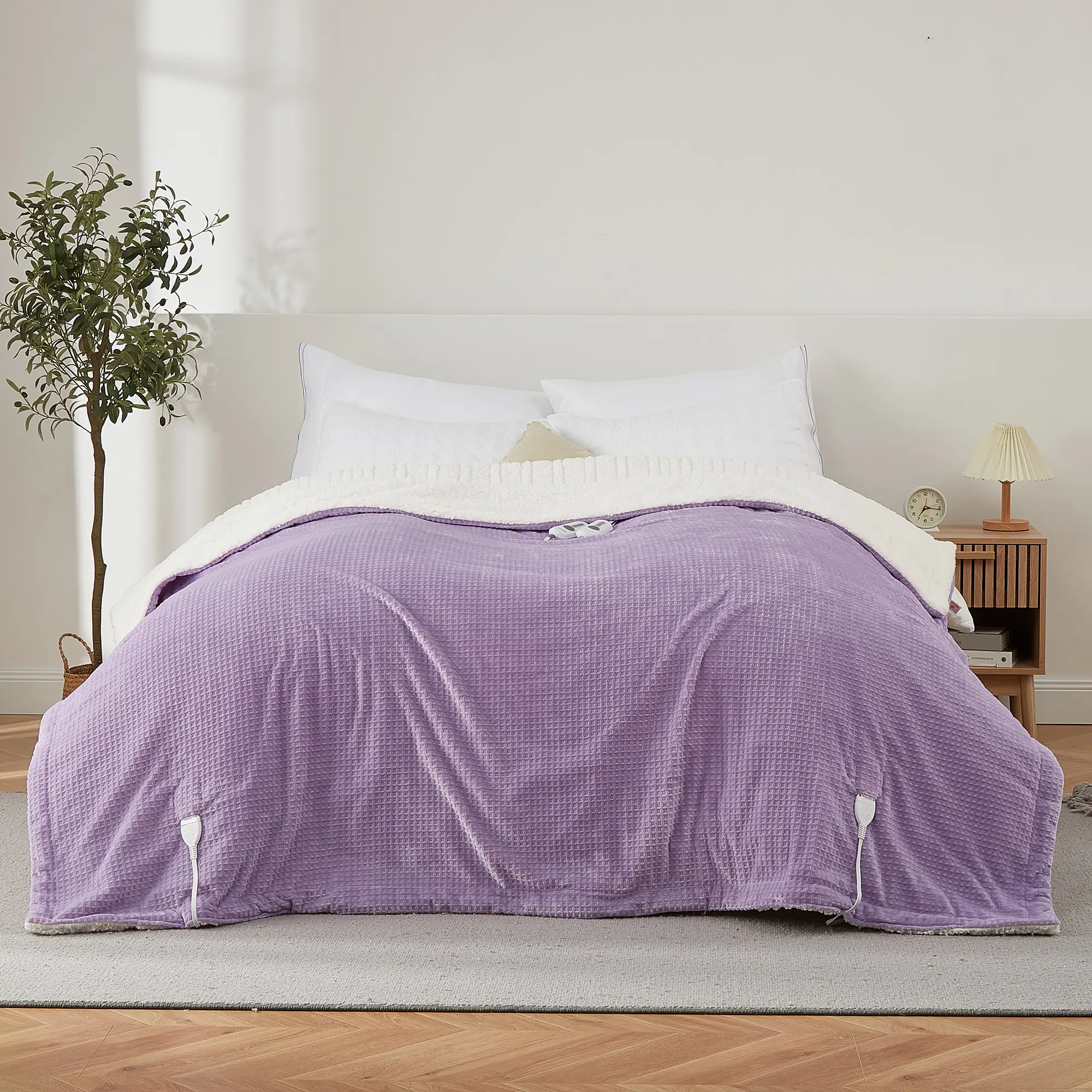 Dual Control Heated Blanket, Queen Size & Throw Style, Soft Flannel with 4 Heat Settings, Fast Warming & Auto Shut Off, ETL Certified, Machine Washable for Bed and Couch