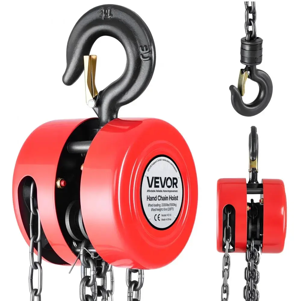 【summerfinds】VEVOR Hand Chain Hoist, 1 Ton 2200 lbs Capacity, Manual Chain Block with Upgrade G70 Galvanized Chain, 20 ft Lifting Height, Heavy Duty Pulley Hoist for Garage Warehouse Automotive Machinery, Red