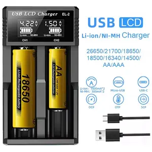 USB LCD Smart Battery Charger with Dual Slots for 18650 and Ni-Mh Aa/aaa, 3.7v Rechargeable Lithium Battery, Universal Compatibility