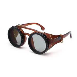 OUANGANC Adjustable Tint Sunglasses,Polarized Retro Round Steampunk 1-9 Gears ND Filter Lenses Sunglasses with leather side shields , All Season Beach Shady Fishing Driving Skiing tiktokshopspringglowup