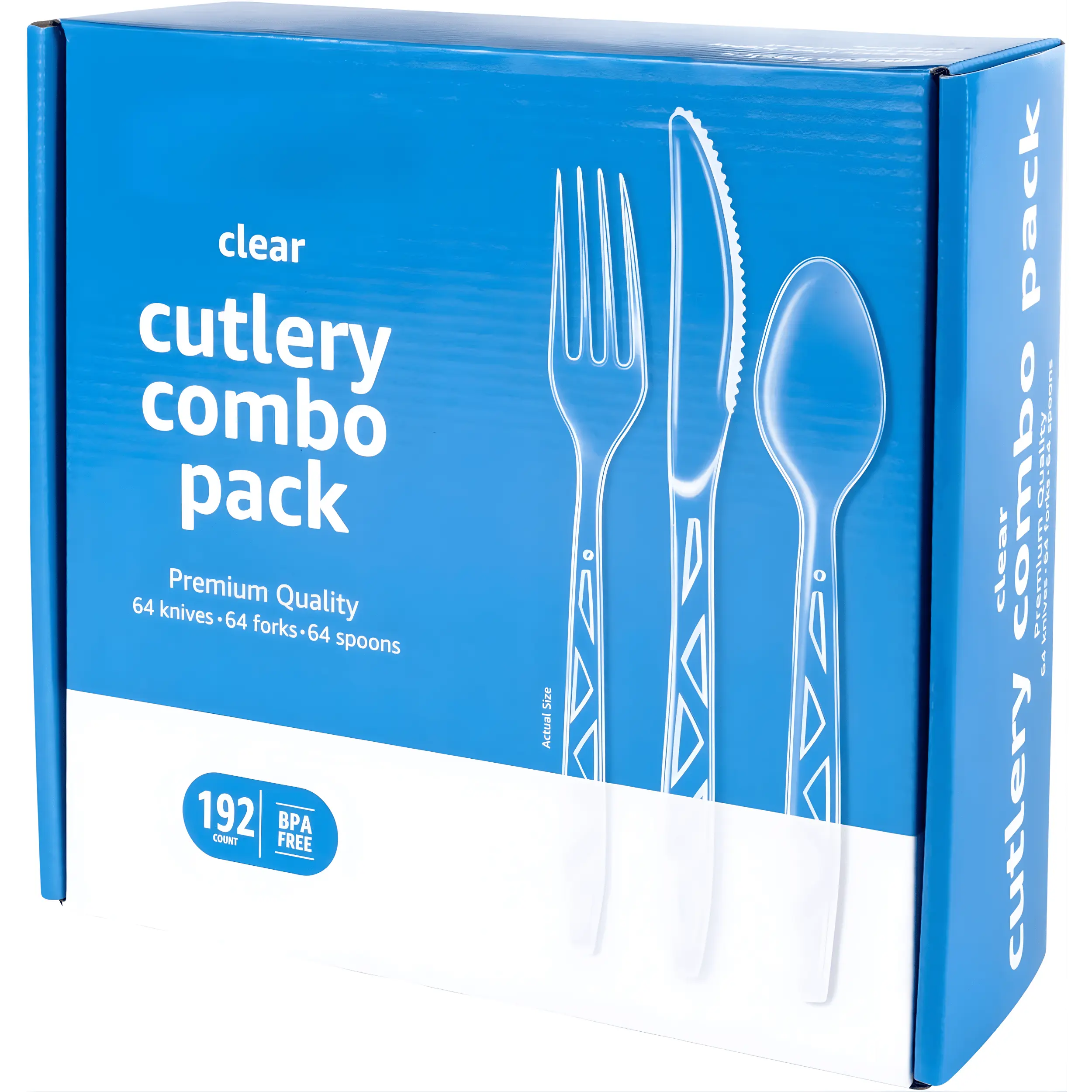192 Count Clear Disposable Cutlery Set Premium Heavy Duty Plastic Utensils Combo Pack with Forks, Spoons & Knives, Strong Durable Party Tableware for Events, Catering, BBQ & Everyday Use, Bulk Value Pack