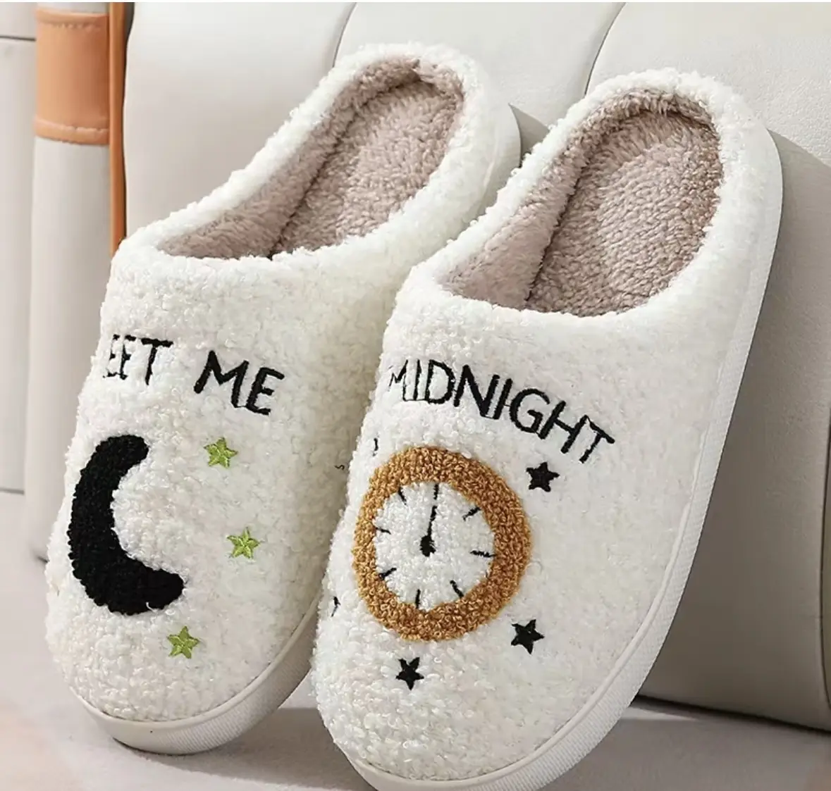 Women's Soft Plush Ankle Slippers, Celestial Moon Slip On Indoor Shoe with a Cozy Warm Lining & Cushioned Non-Slip Sole
