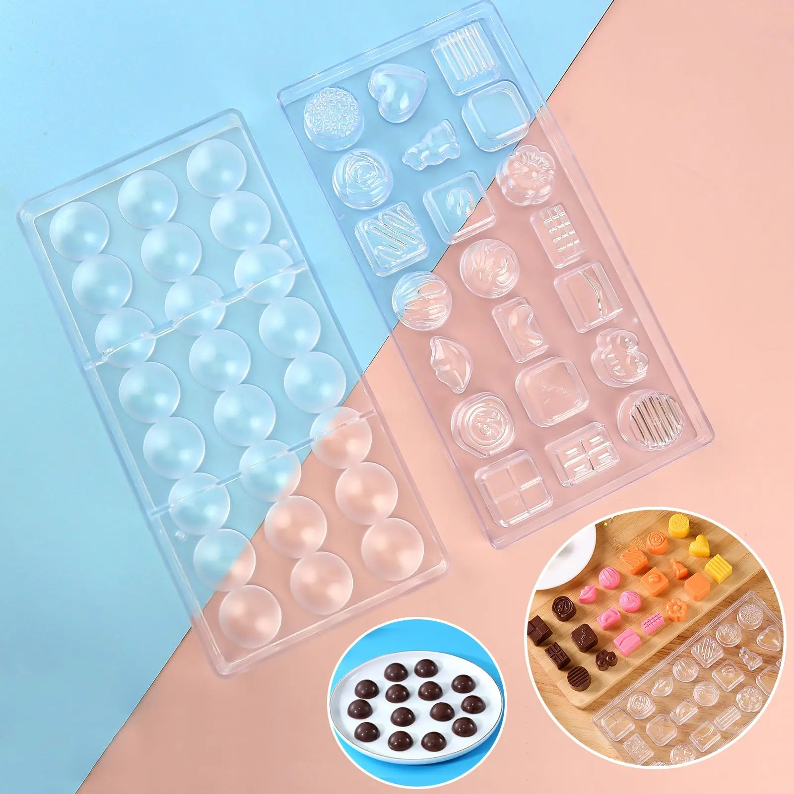 2 Pieces Chocolate Mould Transparent DIY Plastic Polycarbonate Candy Pudding Pastry Making Mold Kitchen DIY Baking Baking Tool