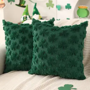 St Patrick's Day Pillow Covers 18x18 Inch, Shamrock Design, Festive Imagery, Soft Plush Faux Fur Material, Ideal for Bed & Couch Decoration