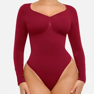 FeelinGirl Women's Seamless Shaping Long Sleeve Thong Comfortable Bodysuit for Tops and Underwear Lady Comfort Basic Springtok