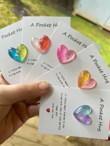 5pcs Heart Resin Pendants, Colorful Glitter Charms, Rhinestone decorated heart, Card Message 'from My Love & Embrace,' Perfect Gift for Friends & Family, Random Color, Heart Shaped Pendant