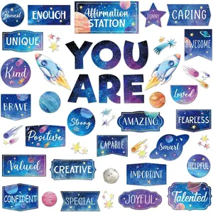 45 count Space Affirmation Station Bulletin Board Set Motivational Posters Classroom Mirror Growth Mindset Decor Positive Affirmations Accents Cutouts for School Office  Teacher Wall