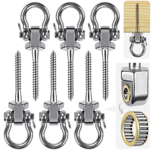 Heavy Duty Swing Hanger Kit 6 Pack – 360° Swivel Bearing Eye Bolt Wood Screw Hooks for Kids Swing, Hammock Chair, Punching Bag & Yoga Ring Mount, Indoor Outdoor Ceiling Hardware