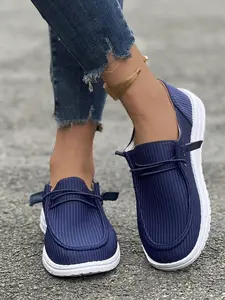 Women's Casual Slip-On Loafers, Soft Breathable Rubber Sole, Textile Upper Material, All-Season Comfort Shoes, Multiple Colors Available