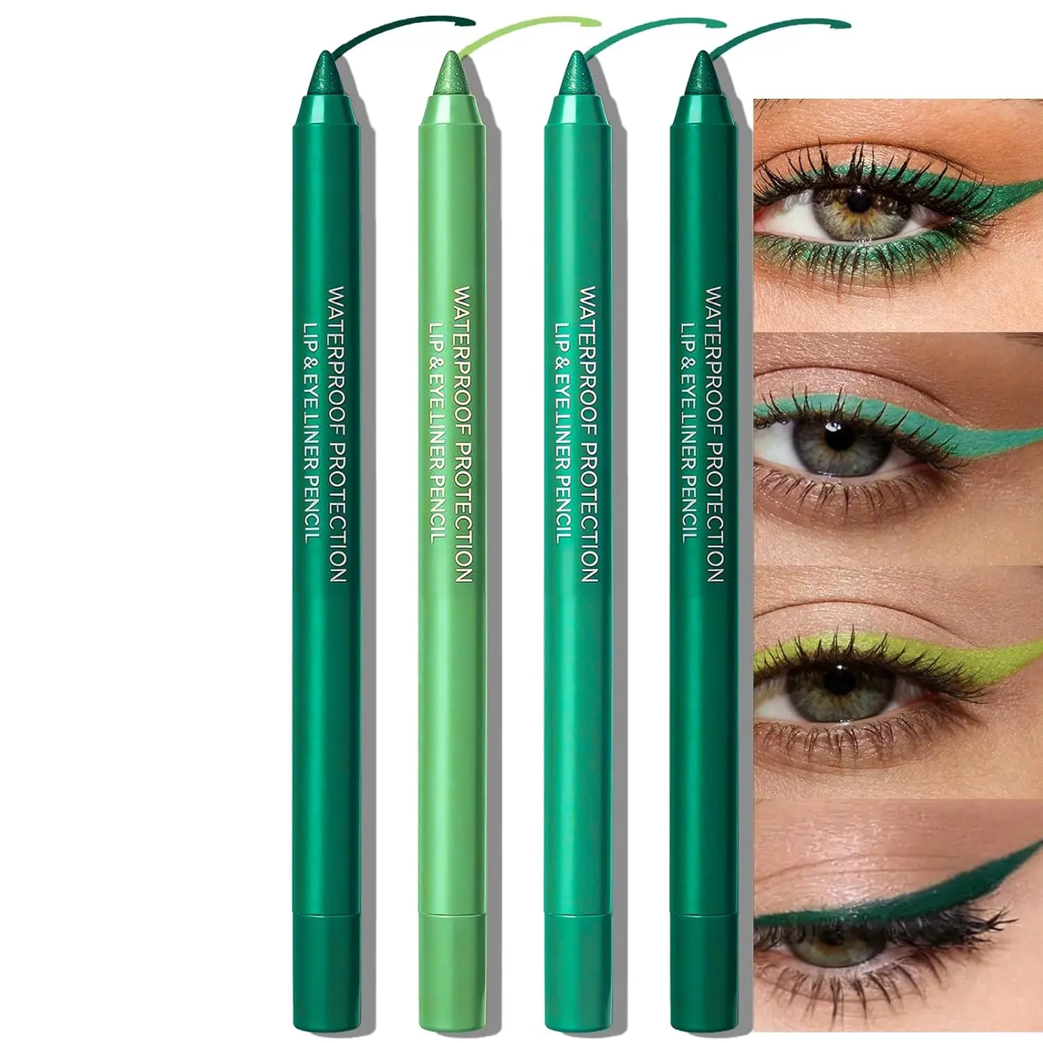 Green Eyeliner Pencil, Sharpenable Gel Eye Liner Pen Waterproof Smudge proof, Matte Glitter Waterline Eyeliner for Older Women Smooth Cream Eyeshadow Stick Highly Pigmented Eye Makeup