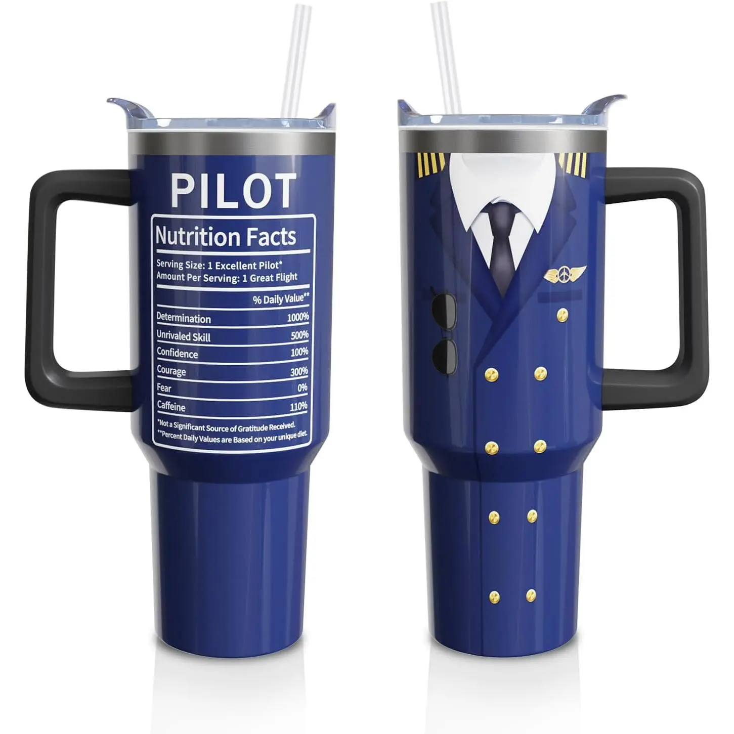 40oz Stainless Steel Insulated Portable Tumbler with Slim Base, Handle, Lid, Straw - Aviation Print Single Pilot Gift, Travel Coffee Mug (1 PC)