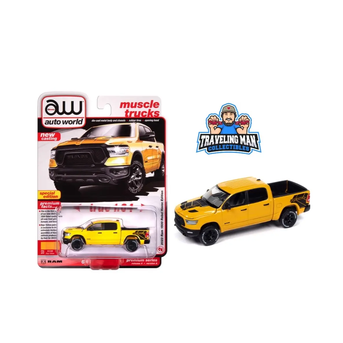 Auto World 1:64 2023 Dodge Ram Rebel Havoc Edition - Baja Yellow - Special Edition