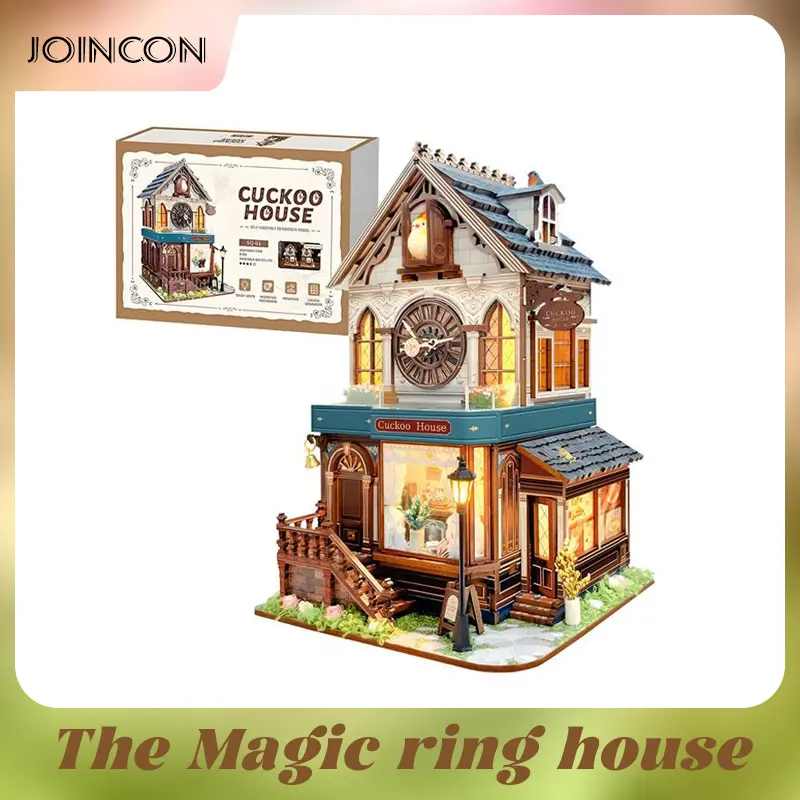 Joincon LED Cuckoo House Book Nook DIY Wood Craft Kit - Pre-Cut, Building & DIY Assembly Wood Craft Kit with Touch-Activated Lights, Sound, Rotary Clock, Miniature Gift for Book Lovers, Building Wood Craft Kits, Diy Assembly Wood Craft Kits