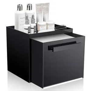 Disposable  Towel Storage Box  with Clean  Club Clean Towel XL   Organizer Container Box Facial Towels Holder with Drawer Wall-Mounted (Glossy Black)