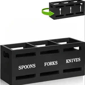 1pc Classic Wooden Kitchen Utensil Holder - Kitchen Storage Organizer, Home Organizers, Durable Storage Container for Spoons, Forks, Knives with Strong Iron Handle Design for Easy Mobility, Ideal for Home Organization, Kitchenware