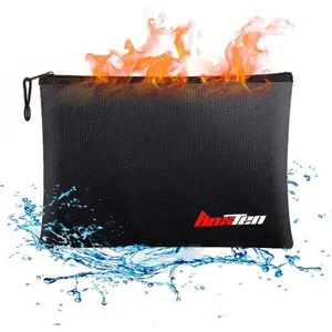 S L Fireproof Document Bags,11.42”x 7.87”Waterproof and Fireproof Money Bag with Aluminum Foil Lining,Fireproof Safe Storage Pouch with Zipper for Document and Cash, Black