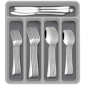 60-Piece Silverware Set with Organizer,Stainless Steel Flatware Set for 12,Cutlery Utensil Sets for Home Restaurant,Tableware Set Include forks spoons and knives,Mirror Polished,Dishwasher Safe