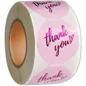 500 count Thank You Stickers Roll - 1.5"  Round Labels with Purple Hot Stamping Foil Script & Heart Design, Elegant Small Business Packaging Stickers for Bags, Boxes, Envelopes & Party Favors