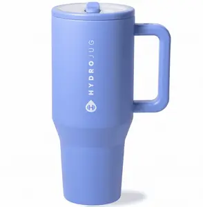 HydroJug Traveler 32 oz Water Bottle with Handle & Flip Straw Leak Resistant Tumbler Reusable Insulated Stainless Steel & Rubber Base Gifts for Women & Men Light Blue Drinkware Flasks