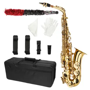 Drop E Alto Eb Saxophone for Beginners, Durable Golden Body, Easy to Play, with Case, Mouthpieces, Gloves – Ideal for Jazz, Classical Music Enthusiasts