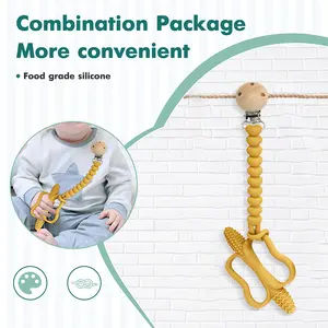 Two-piece set: teething toy + silicone pacifier chain. The surface is teething and suitable for babies during teething. A sensory development toy for teething babies, Teething Relief Set, Sensory Teether, and an ideal gift for newborns.