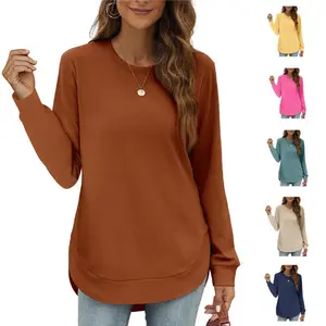 WIHOLL Womens Sweatshirt Crewneck Long Sleeve Shirts High Low Tops Curved Hem*(Size UP 1-2 for True Oversized Look!)*