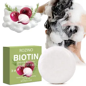 Rozino Onion Thyme Rosemary Biotin Vegetable Shampoo Bar Soap 60g, 3-In-1 Daily Hair Care Formula, Gentle Scalp Cleansing, Strengthen Roots, Anti-Dandruff, All Hair Types, Haircare