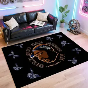 "Only God Can Judge Me"rapper Hip Hop Large Carpet, Gaming Chair Area Rug, Bedroom Bedside Rug, Entryway Rug, Decorative Rug; Soft, Comfortable, Non-slip, Machine Washable, Foldable.