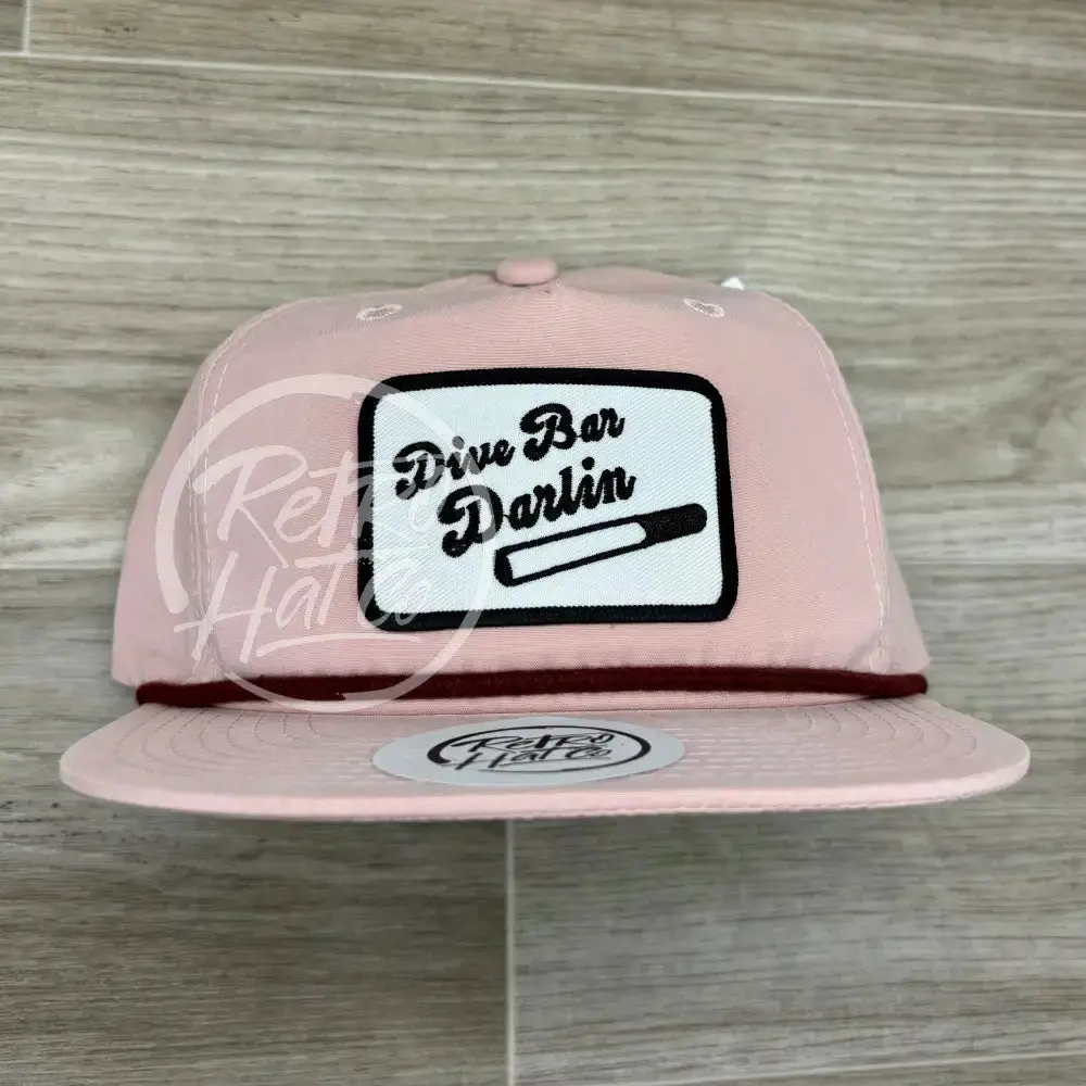 Dive Bar Darlin Patch on Blush Retro Hat w/Maroon Rope stylish hat