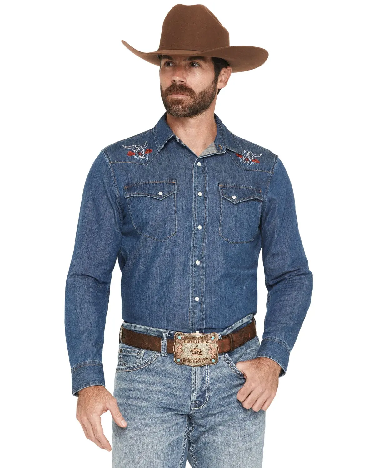 Pendleton Men's Men'S Dark Wash Gambler Long Sleeve Snap Denim Western - Ra1334-79706
