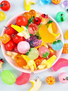 30pcs random style 3D simulation fruit resin pendant charm orange grape banana cherry starfruit pendant DIY necklace bracelet keychain accessories DIY Craft Embellishments