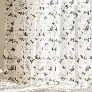 Vintage Butterfly Print Blackout Curtain, Casual Style Drapes for Bedroom & Living Room, Breathable Light Blocking Window Covering, Home Decoration Curtain