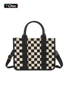 checkerboard pattern tote bag, tote bag for women, fashionable canvas shoulder bag for women, casual trendy versatile high-quality daily commuting bag, girl fashionable shopping bag, ladies purse