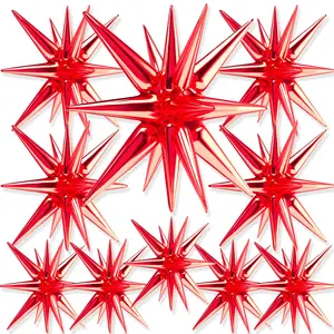 PartyWoo Red Star Foil Balloons 10pcs Different Sizes Pack of 42 27 22 Inch Explosion Spike Mylar Balloons for Graduation Wedding Anniversary Birthday Bachelorette Engagement Party Decorations