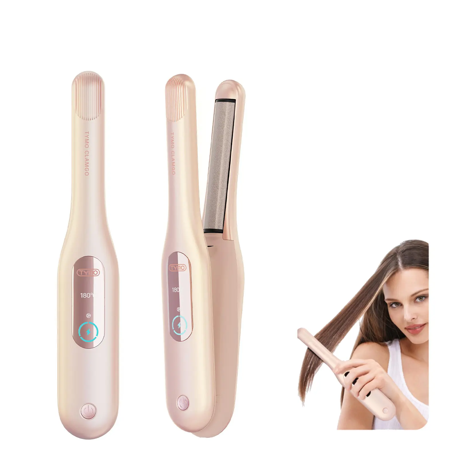 【Cordless Portable】TYMO Mini Flat Iron, 0.65" Straightener and Curler for Short Hair, Pencil Thin Beveled Travel Styler for Pixie Cuts, Bobs, Bangs, Layers, Root Volume, Men's Short Hair, Beard, Quiff, Pink