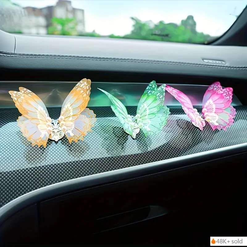 6-Piece 3D Dynamic Moving Butterfly Girly Car Interior Set, Universal Auto Hanging Decoration Kit Compatible with Most Vehicle Models, Girly Car Interior Sets, Car Interior Kit