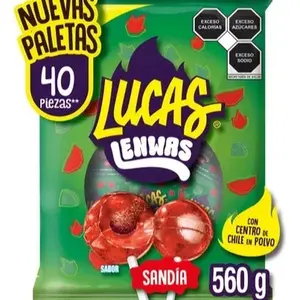 Lucas Lenwas Sandía Mango Paletas 40 Piezas 560g con Centro de Chile en Polvo
