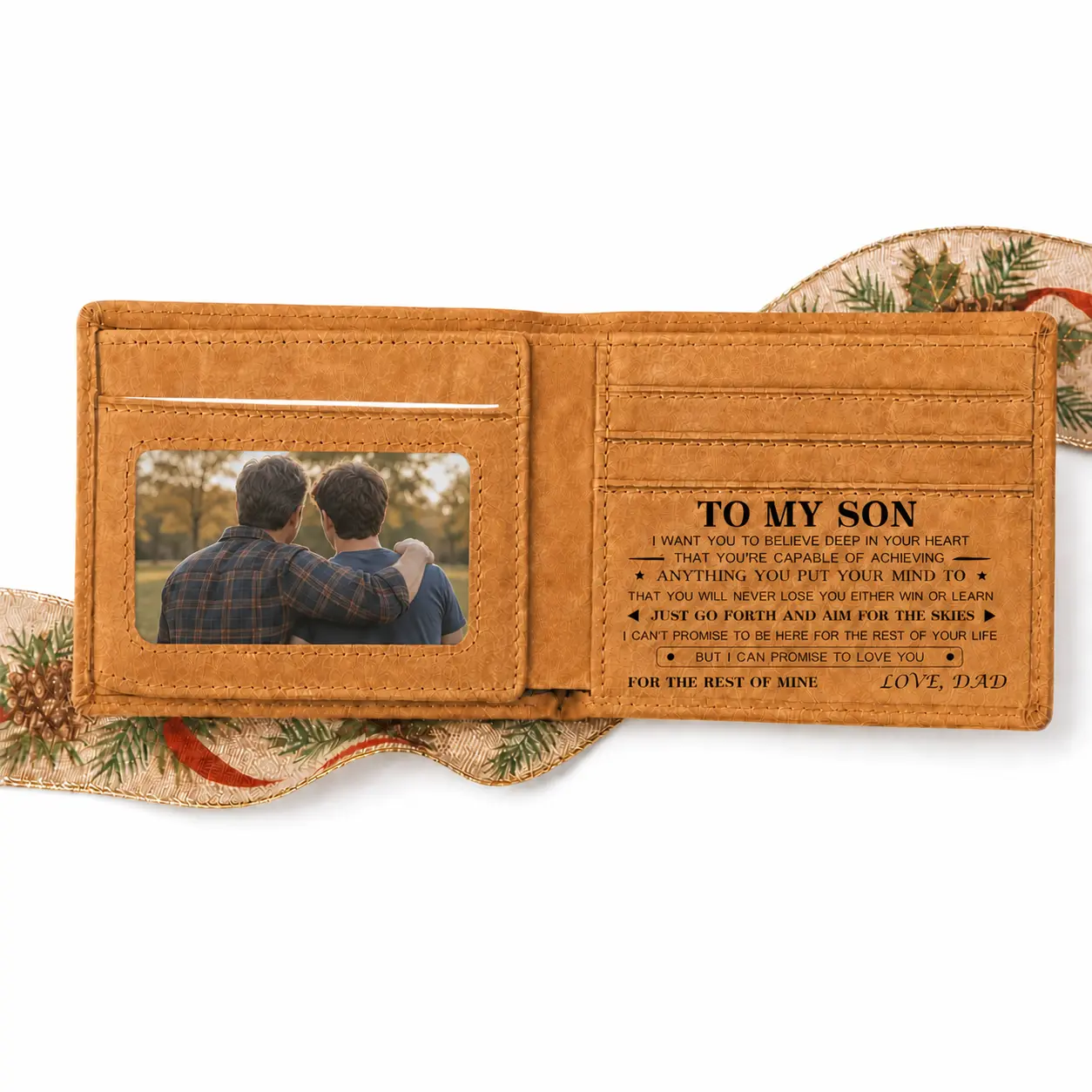 KISSFAITH Men's Quality Leather Credit Card Holder Wallet - Engraved Present for Son, Papa, Mama - Christmas, Back to School Occasions