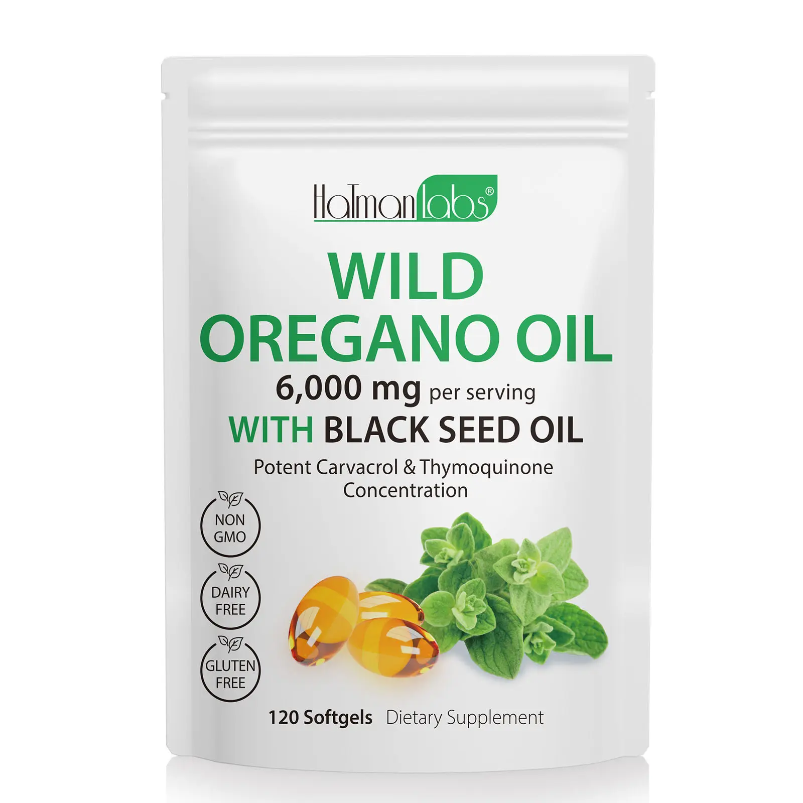 Hatmanlabs Organic Wild Oregano Oil & Black Seed Oil Capsules - 6000 mg per Serving, Sugar-Free Herbal Extracts Vitamins Supplements, Natural Supplements for Daily Supplemental Nutrition Support & Camping Essentials
