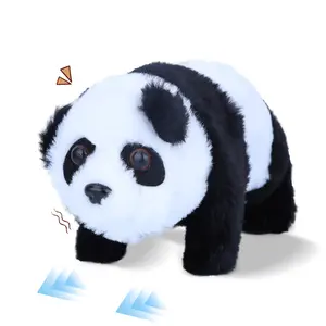 Interactive Walking Panda Plush Toy, 7'' Animated Stuffed Animal with Sound & Nodding Head, Battery Operated Crawling Panda Peluche Eléctrico for Toddlers Kids Boys Girls Birthday Christmas Gifts